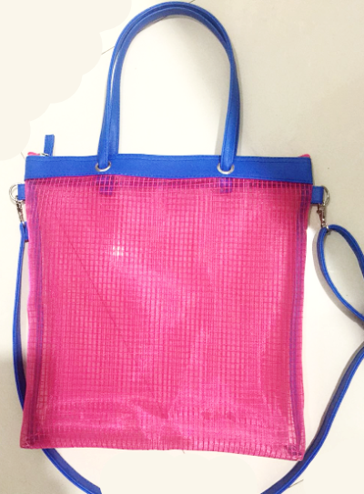 Pink & Blue Mesh Shopping Tote Bag